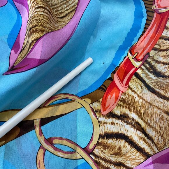 100% Silk Scarf Blue brown Equestrian Horse Bits Chain Print multifunctional - Picture 10 of 10